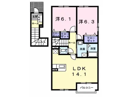 ピクシー・ラビット(2LDK/2階)の間取り写真