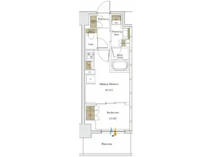 ザ・パークハビオ谷町六丁目テラス(1DK/2階)の間取り写真