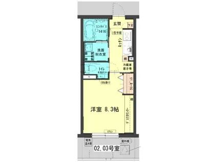 アミスタ西古松(1K/2階)の間取り写真