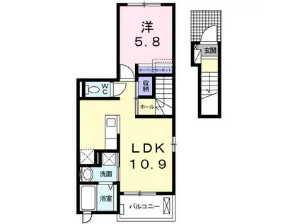 モスアゲートII(1LDK/2階)の間取り写真