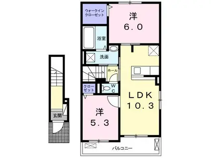 グラン アムール A(2LDK/2階)の間取り写真