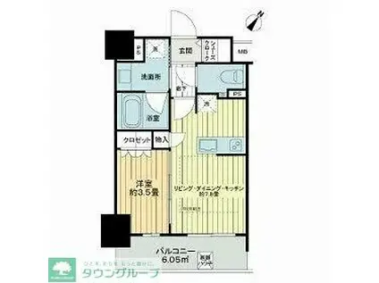 アウラ立川曙町(1LDK/8階)の間取り写真