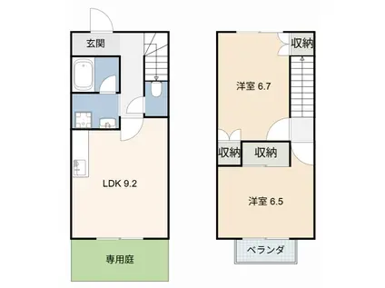 メゾファミーユ柘植(2LDK/1階)の間取り写真