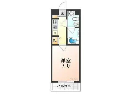 クレストコート二条城北(1K/4階)の間取り写真