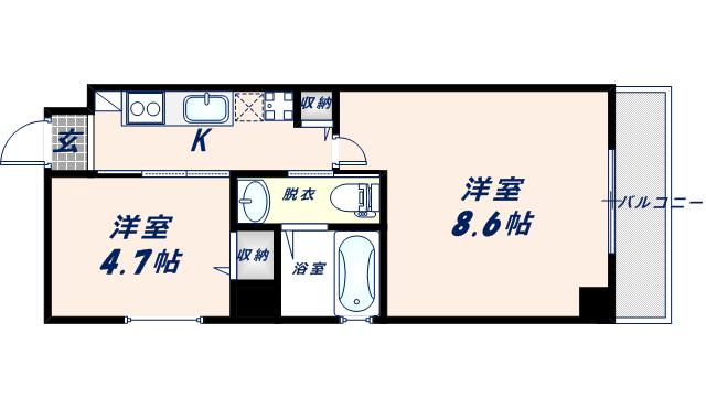 グランシアター高井田(1SK/4階)の間取り写真