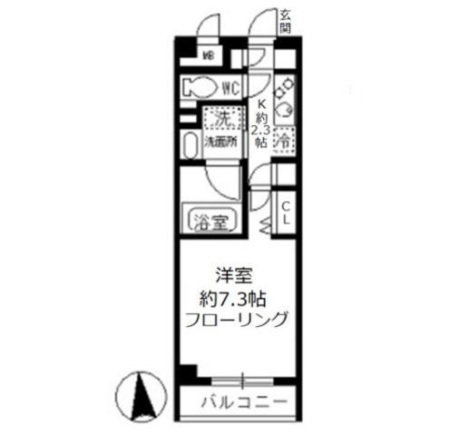 ヴィルヌーブ蔵前(1K/1階)の間取り写真