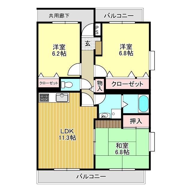 フェルミエール香貫(3LDK/2階)の間取り写真