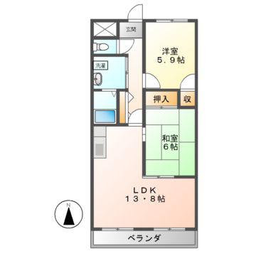 スカイハイツ野田(2LDK/4階)の間取り写真