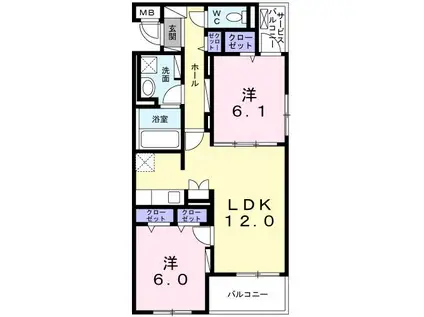 ヴァンティアンII日吉(2LDK/1階)の間取り写真
