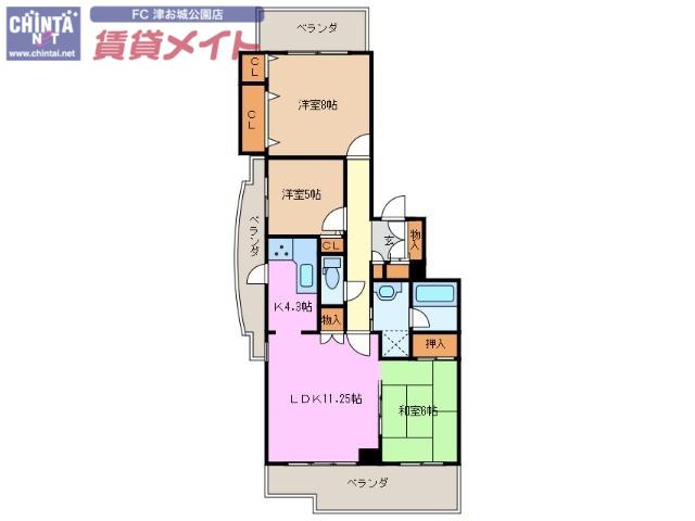 サンマンションアーツ山の手8番館(3LDK/8階)の間取り写真