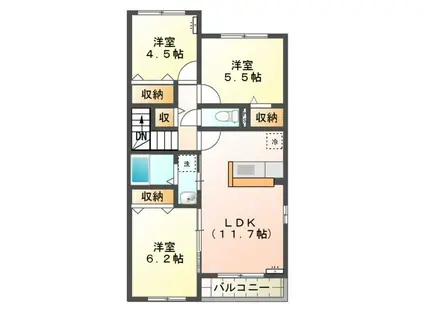 高尾崎 NEW TOWN LA・TERRE D(3LDK/2階)の間取り写真