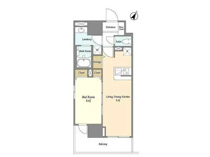 ラペルラ岩本町(1LDK/9階)の間取り写真