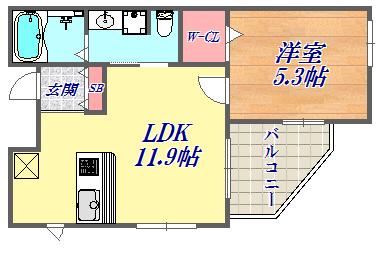 ワコーレ神戸元町アクシア(1LDK/7階)の間取り写真
