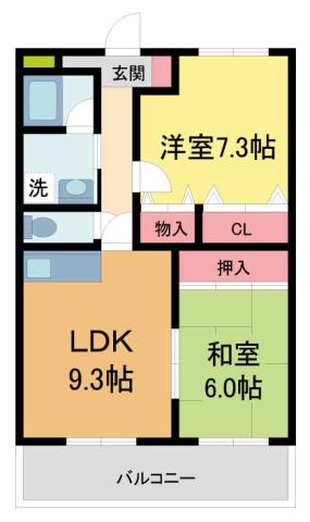 芦屋ライフ(2DK/3階)の間取り写真