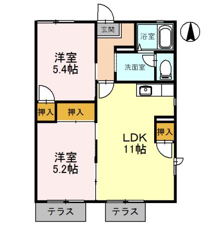サンモール清水C(2LDK/1階)の間取り写真