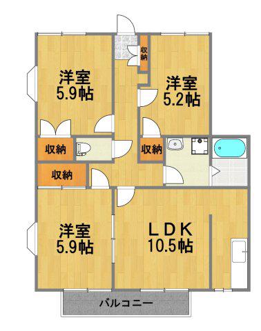 グランデュール瀬戸岡(3LDK/2階)の間取り写真