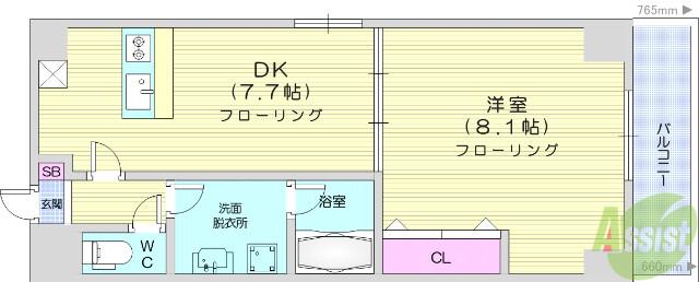 ボヌール・エスト(1DK/7階)の間取り写真