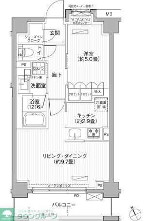 メゾンカルム市谷仲之町(1LDK/2階)の間取り写真