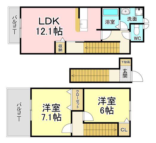 コーストビューひびき(2LDK/2階)の間取り写真