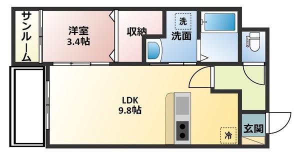 カナルパークコートIV(1LDK/3階)の間取り写真