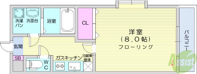 セレーナ宮城野(1K/3階)の間取り写真