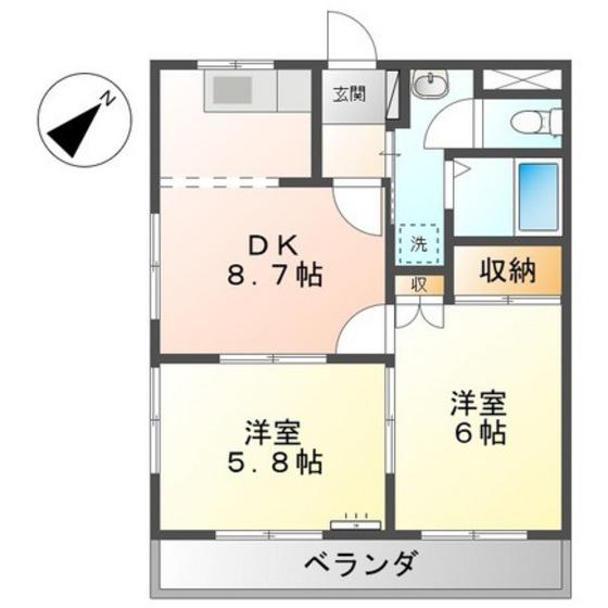 ベル・コリーヌ上温品(2LDK/2階)の間取り写真