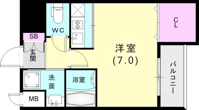 TOYOTOMISTAY PREMIUM 神戸湊川公園(1K/7階)の間取り写真
