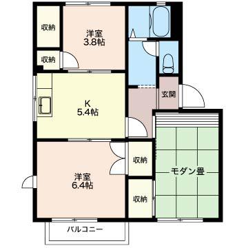 クレスト宮下C(3K/2階)の間取り写真