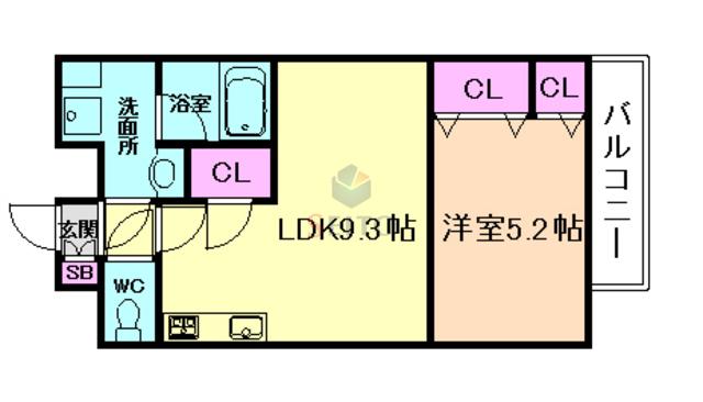 スプランディッド三国ファースト(1LDK/9階)の間取り写真