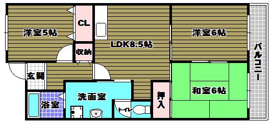 メゾン大北(3LDK/2階)の間取り写真