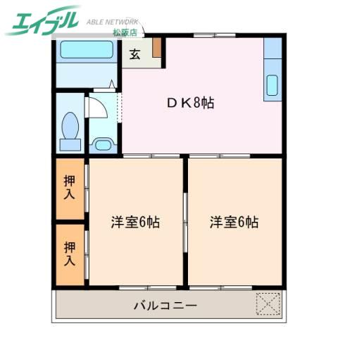 コーポシンワ(2DK/1階)の間取り写真