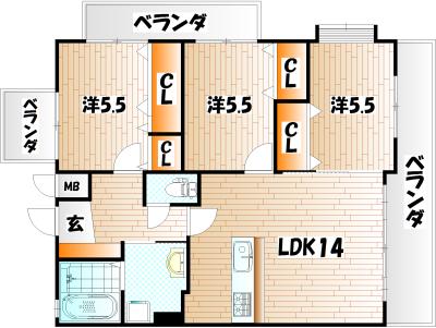 ガーデンコート砂津(3LDK/10階)の間取り写真