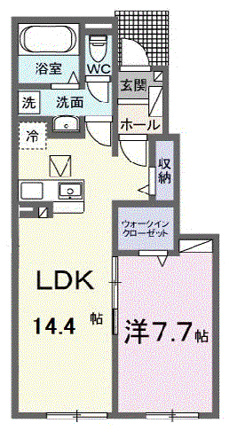 カファーラ・N(1LDK/1階)の間取り写真