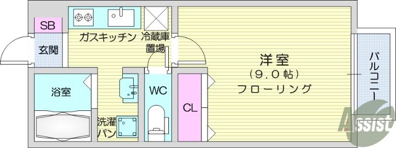 モナリエ(1K/1階)の間取り写真