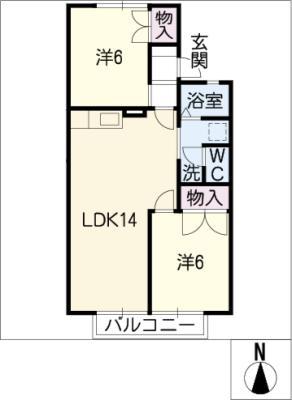 セジュール萩(2LDK/2階)の間取り写真