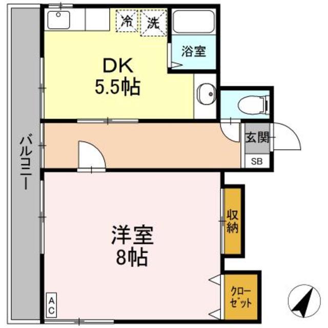 サンセール岡部(1DK/2階)の間取り写真