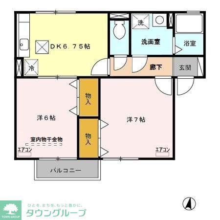 プリムヴェール八番館(2DK/1階)の間取り写真