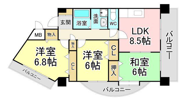 ガーデンパレスやひろ(2LDK/2階)の間取り写真