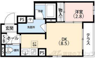 AMAウエスト(1DK/2階)の間取り写真