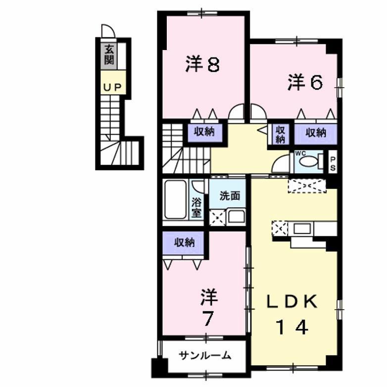 バードタイニー弐番館(3LDK/2階)の間取り写真