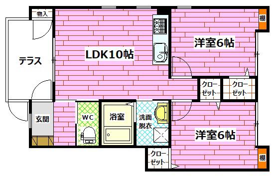 シャルム西浜(2LDK/1階)の間取り写真