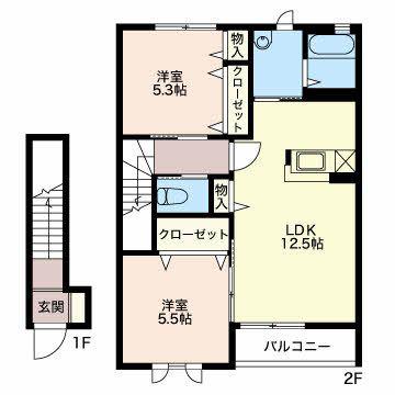 サニーコートS(2LDK/2階)の間取り写真