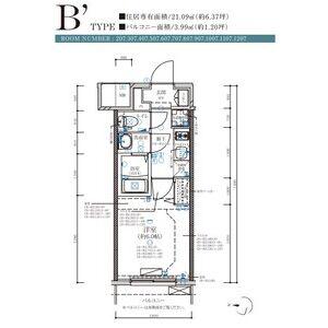 ディアレイシャス名古屋大須通(1K/9階)の間取り写真