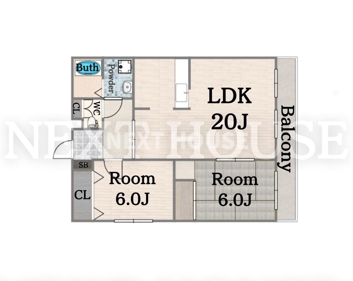 サンライフ上住吉(2LDK/2階)の間取り写真