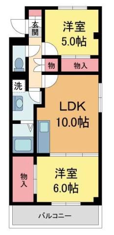 ベルクール夙川(2LDK/1階)の間取り写真