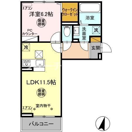 グリーン(1LDK/1階)の間取り写真
