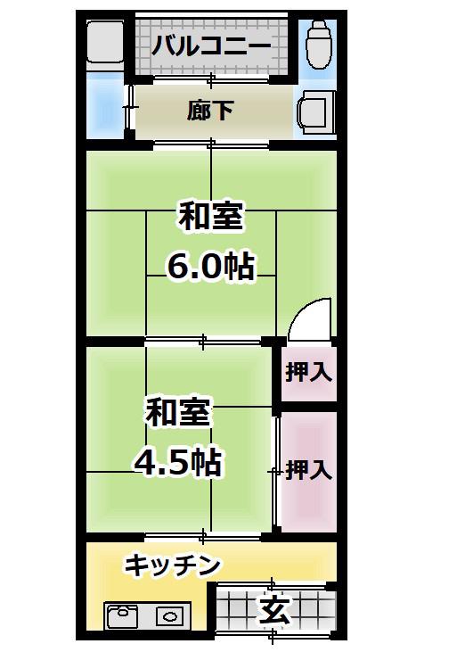 第一大峰荘(2K/2階)の間取り写真