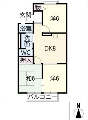 グリンビューわかぞのF棟(3DK/1階)の間取り写真