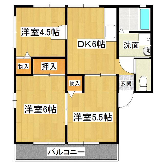 つくばルミエールF棟(3DK/1階)の間取り写真