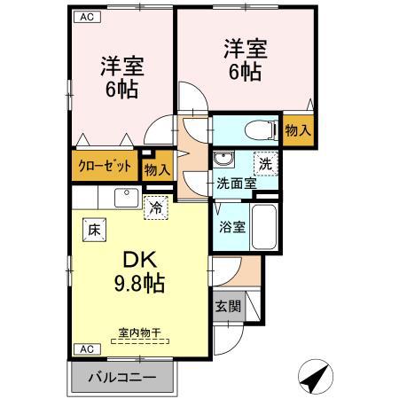 ブロード リッジ A(2DK/1階)の間取り写真